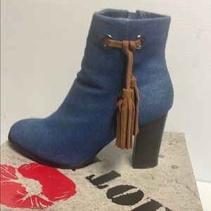 Blue Denim Ankle Boots with Tassel